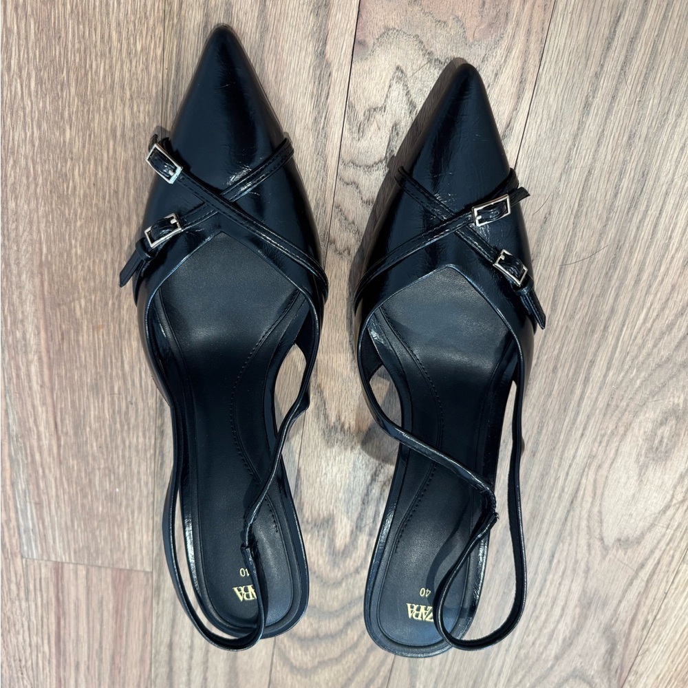Zara Buckled Strap Slingback Heels